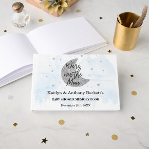 Over The Moon   Boys Baby Shower Memory Guest Book