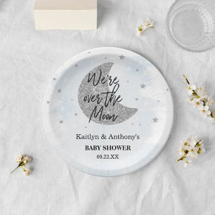 Over The Moon Boys Baby Shower Paper Plate