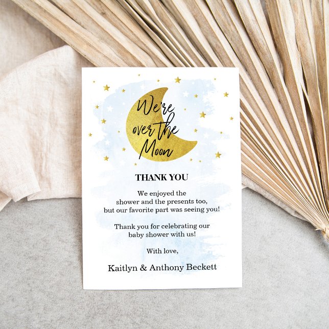 Over The Moon | Boys Baby Shower Thank You Card (Creator Uploaded)