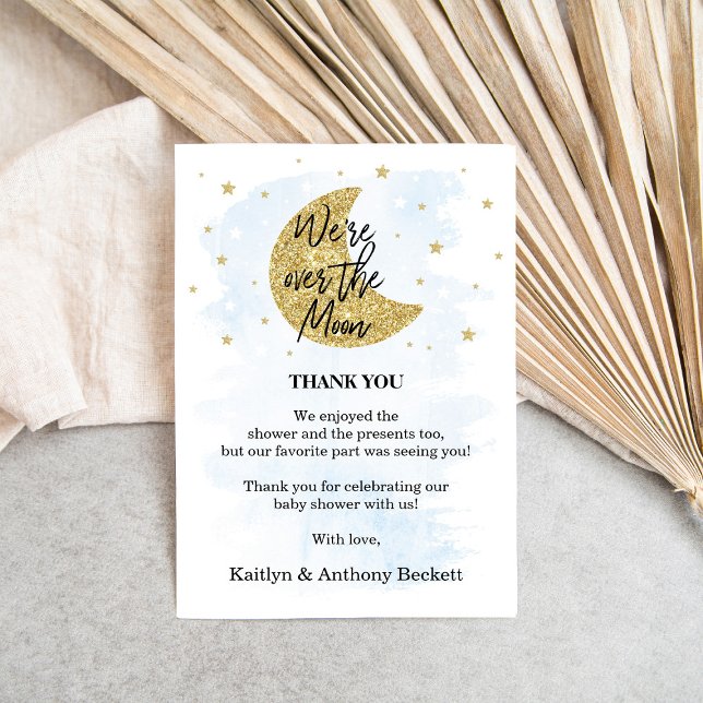 Over The Moon | Boys Baby Shower Thank You Card (Creator Uploaded)