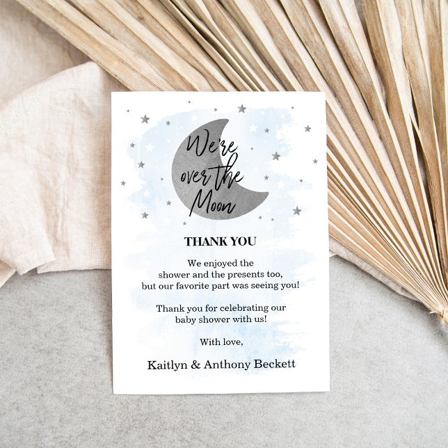 Over The Moon | Boys Baby Shower Thank You Card (Creator Uploaded)
