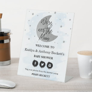 Over The Moon Boys Baby Shower Welcome Pedestal Sign