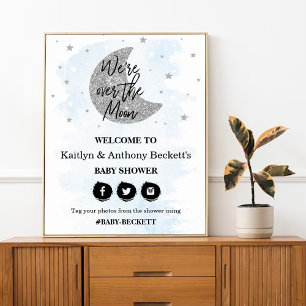 Over The Moon Boys Baby Shower Welcome Sign