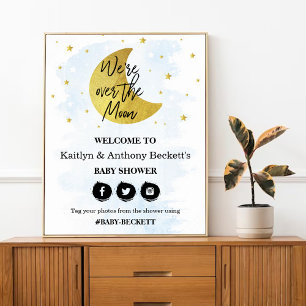 Over The Moon Boys Baby Shower Welcome Sign