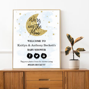 Over The Moon Boys Baby Shower Welcome Sign