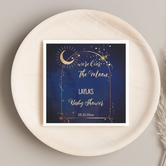 Over the Moon celestial Baby Shower printed Napkin (Over the Moon celestial Baby Shower monogrammed personalized printed Napkins table decor)