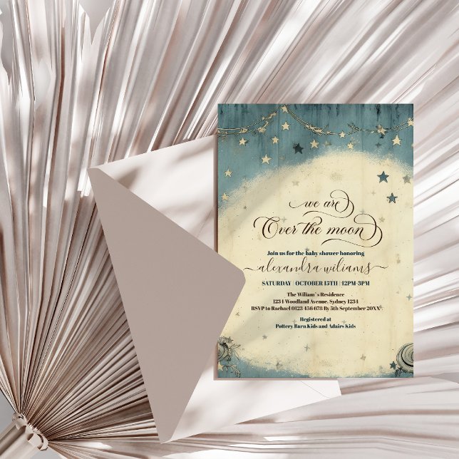 Over the Moon Celestial Baby Shower Stars Space Invitation (Creator Uploaded)