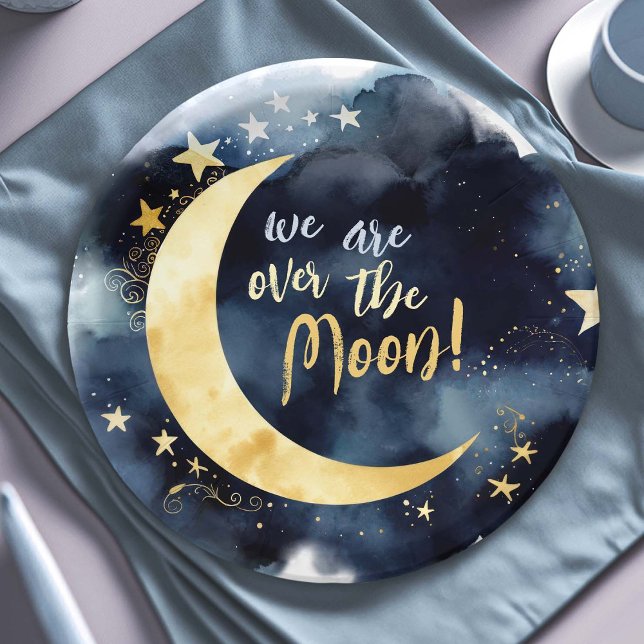 Over the Moon Celestial Baby Shower Stars Space Paper Plate (Creator Uploaded)