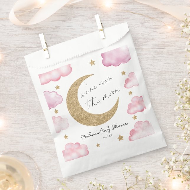 Over The Moon Celestial Pink Clouds Baby Shower Favour Bags (Clipped)