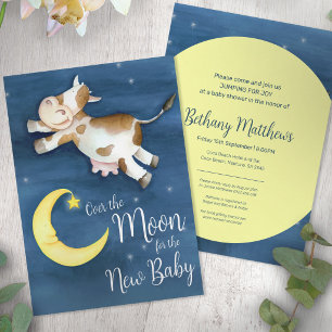 Over the moon cow jump baby shower invitation