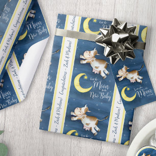 Over the moon cow jump new baby custom wrapping paper