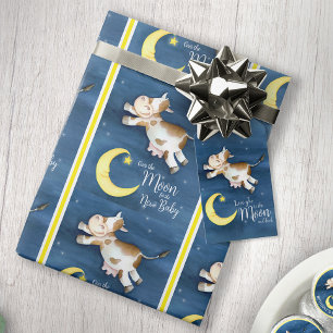 Over the moon cow jump new baby wrapping paper