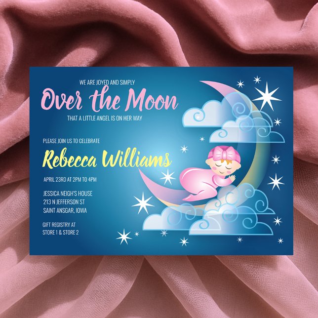 Over The Moon Cradled Baby Shower  - Lighter Skin Invitation (Over The Moon Cradled Baby Shower - Lighter Skin Invitation)