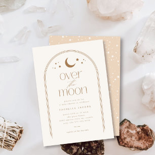 Over the Moon Cream Boho Baby Shower Invitation