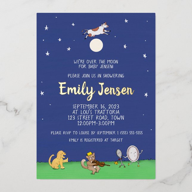 Over The Moon Custom Foil Baby Shower Invitation (Front)