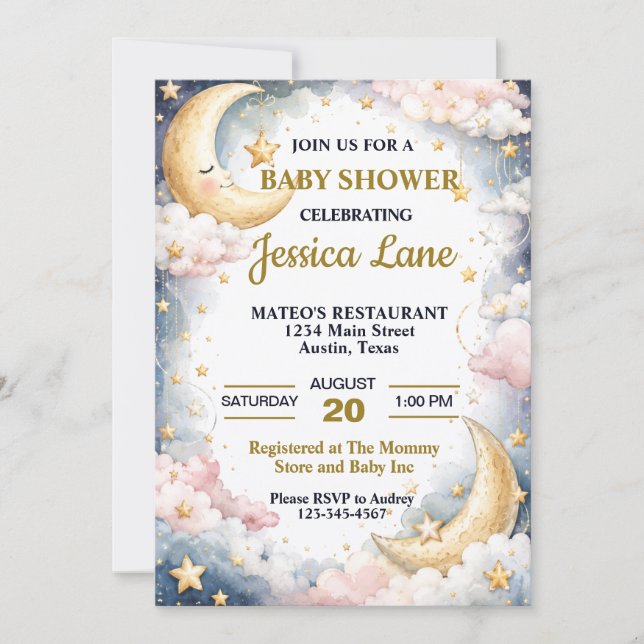 Over the Moon Cute Baby Shower Invitation (Front)
