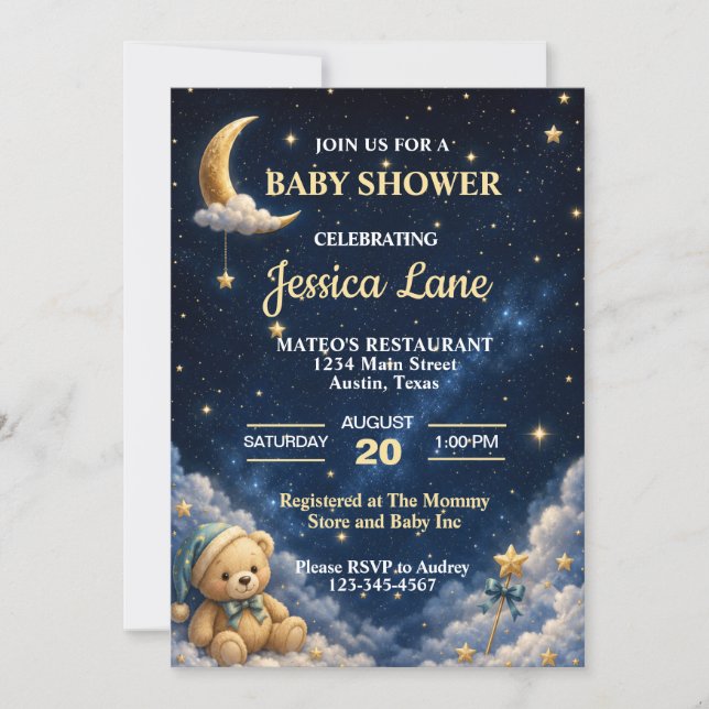 Over the Moon Cute Baby Shower Invitation (Front)