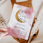 Over the Moon Dreamy Gold Girl Baby Shower Invitation<br><div class="desc">Dreamy girl's baby shower invitation card featuring watercolor art of pink sky with faux gold moon and stars. The text says "we're over the moon."</div>