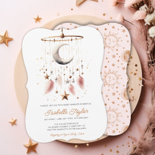 Over the Moon Dreamy Gold Girl Baby Shower Invitation