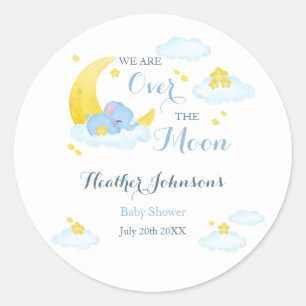 Over The Moon Elephant Baby Shower Classic Round Sticker