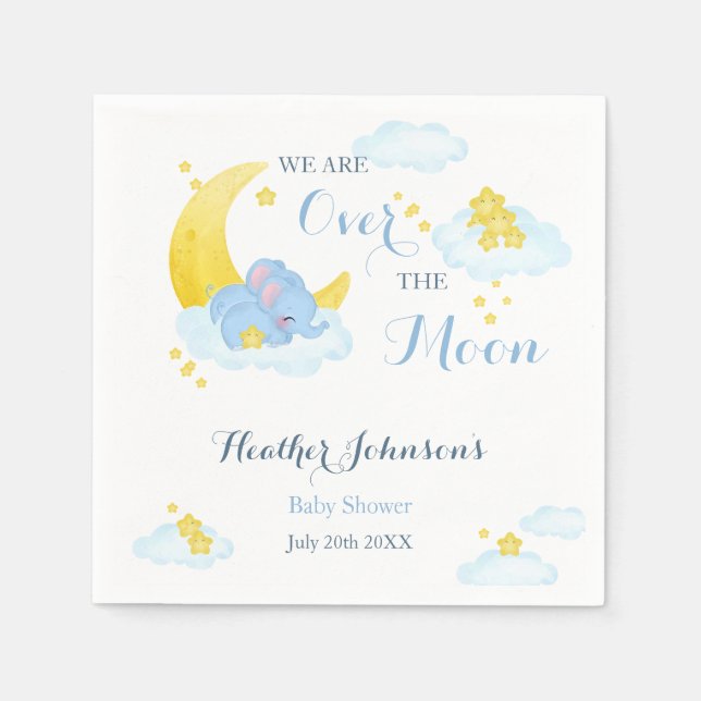 Over The Moon Elephant Baby Shower Napkin (Front)