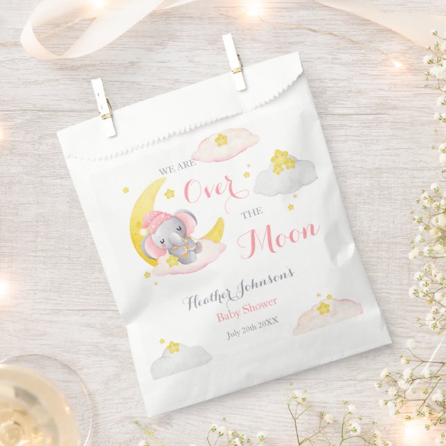 Over The Moon Elephant Girl Baby Shower Favour Bags (Clipped)