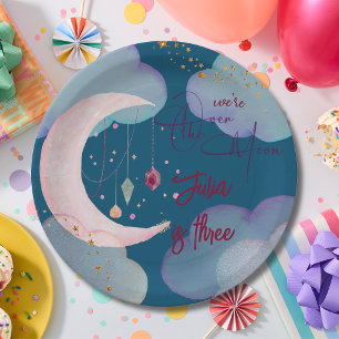 Over the moon fantasy kids birthday paper plate