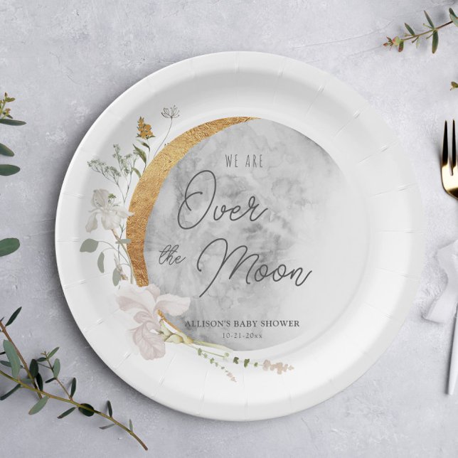 Over the Moon floral boho gender neutral Paper Plate (Creator Uploaded)