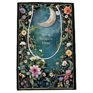 Over the Moon Floral Night Pink Flowers Vine Girl Medium Gift Bag