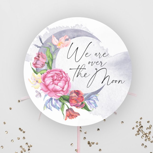 Over the moon Flowers baby shower Classic Round Sticker (Creator Uploaded)