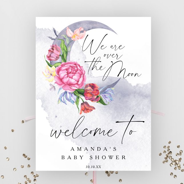 Over the moon Flowers Welcome baby shower party Poster (Creator Uploaded)
