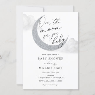 Over the Moon for You Baby Moon and Stars Shower Invitation