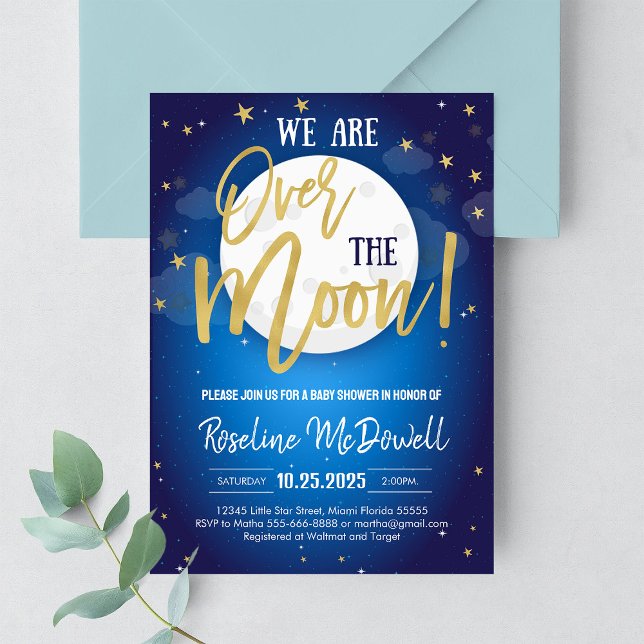 Over the Moon Galaxy Space Baby Shower Invite (Creator Uploaded)