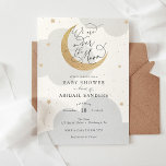 Over the Moon Gender Neutral Baby Shower Invitation<br><div class="desc">Baby Shower invitation featuring watercolor grey clouds and stars with gold glittery moon and fun script "We are over the moon!"  Personalise with your information or click "click to customise further" to adjust font type,  size,  colour.</div>