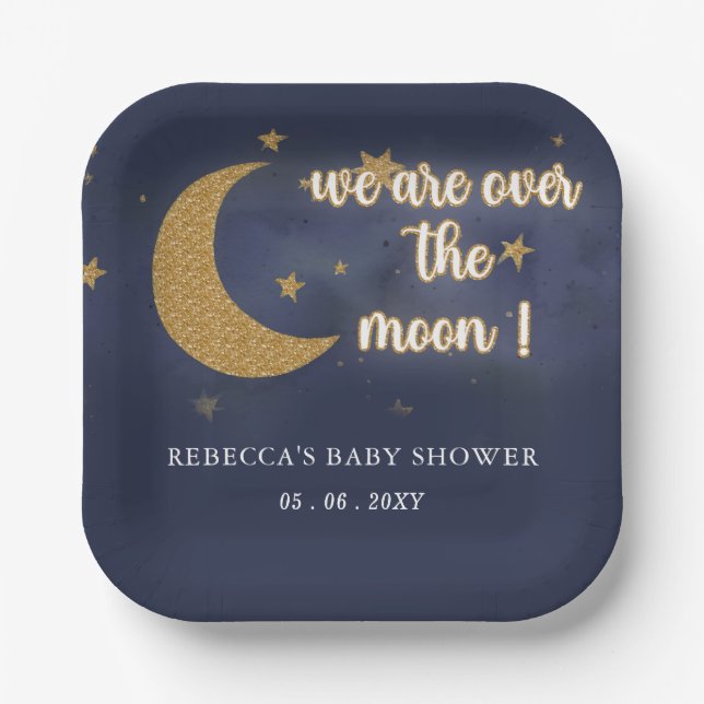 Over The Moon Gender Neutral Baby Shower Paper Plate (Front)