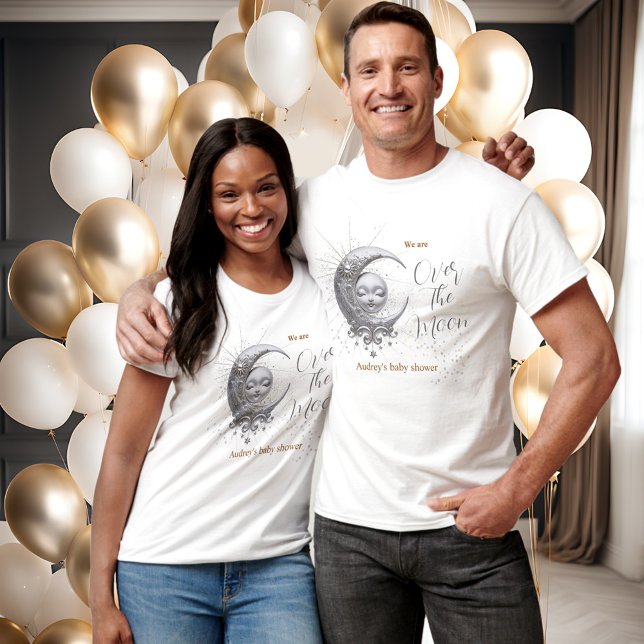 Over The Moon Gender Neutral Baby Shower  T-Shirt (Over The Moon Gender Neutral Baby Shower T-Shirt)