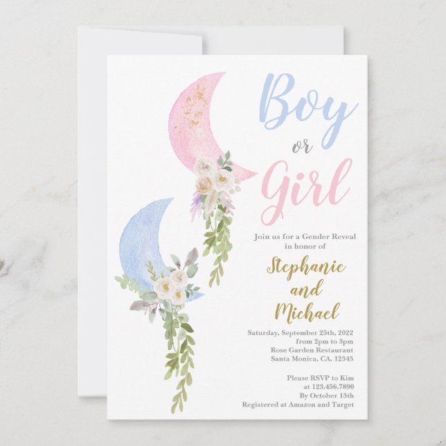 Over the Moon Gender Reveal Invitation (Front)