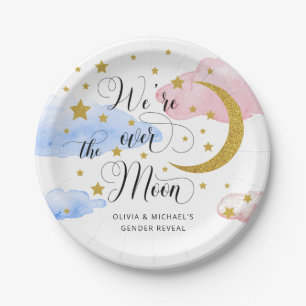Over the Moon Gender Reveal Pink and Blue Paper Plate