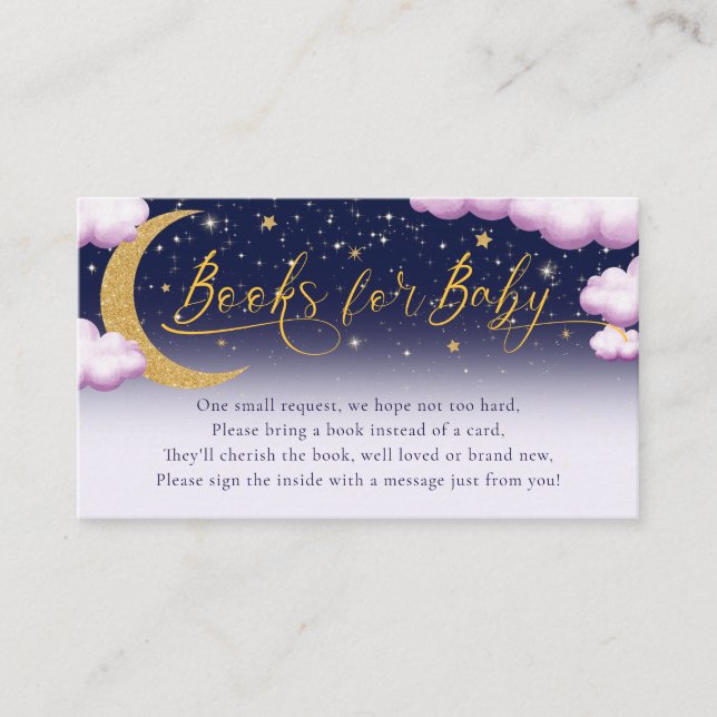 Over the Moon Girl Baby Shower Books for Baby Enclosure Card (Front)