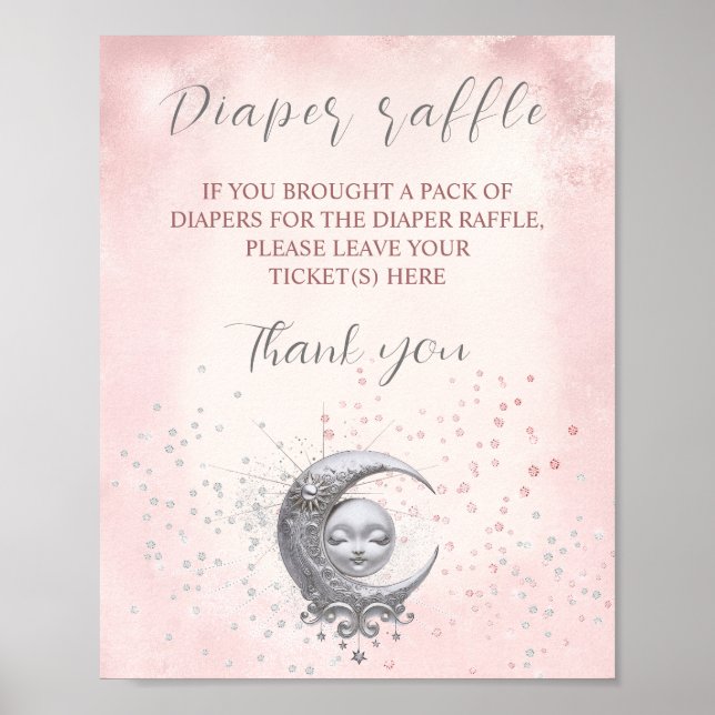 Over The Moon Girl Baby Shower Diaper Raffle Sign (Front)
