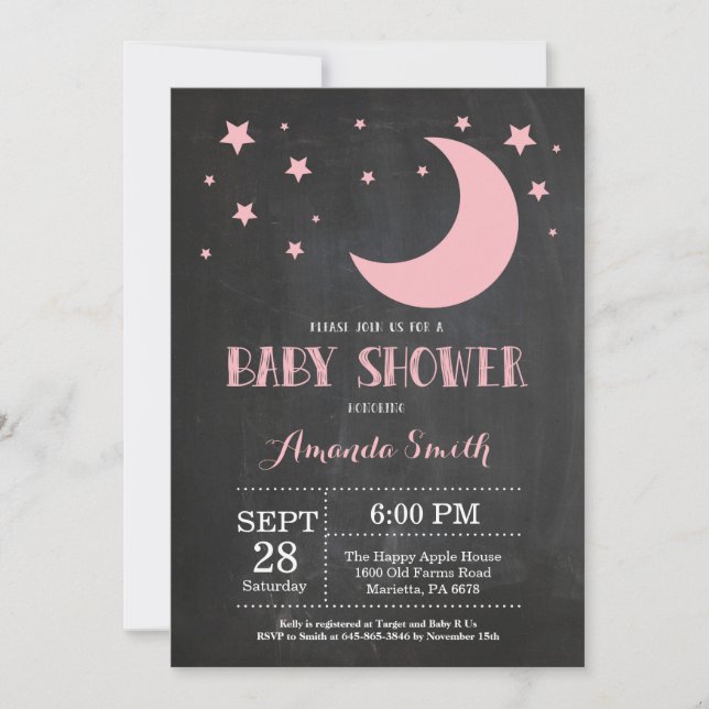 Over the Moon Girl Baby Shower Invitation Pink (Front)
