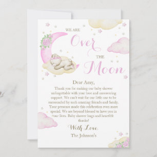 Over The Moon Girl Bear Baby Shower Thank You Card