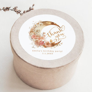 Over the moon girl birthday thank you classic round sticker