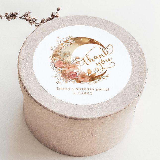 Over the moon girl birthday thank you classic round sticker (Creator Uploaded)