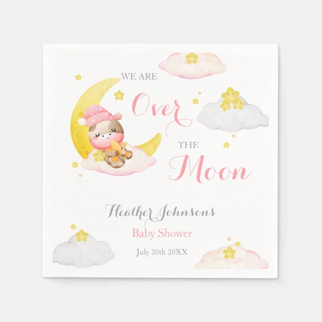 Over The Moon Girl Cow Baby Shower Napkin (Front)
