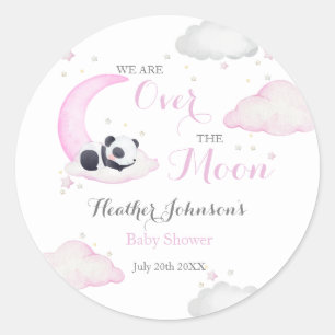 Over The Moon Girl Panda Bear Baby Shower Classic Round Sticker