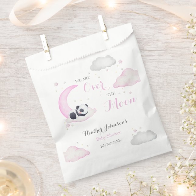Over The Moon Girl Panda Bear Baby Shower Favour Bags (Clipped)