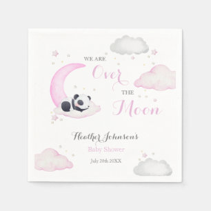 Over The Moon Girl Panda Bear Baby Shower Napkin