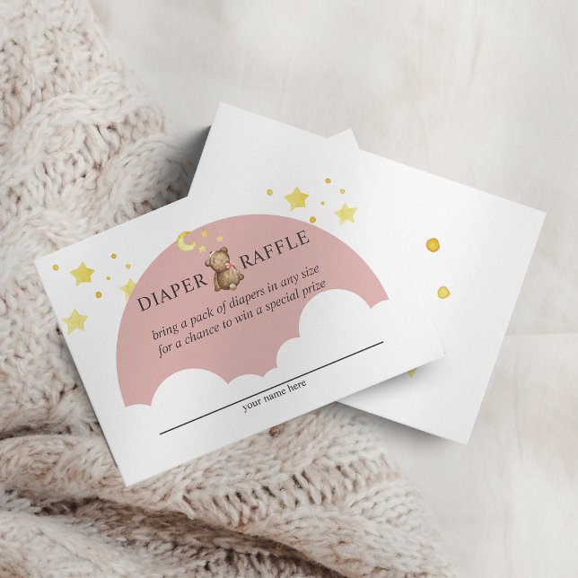Over The Moon Girl Teddy Bear Pink Diaper Raffle Enclosure Card (Creator Uploaded)