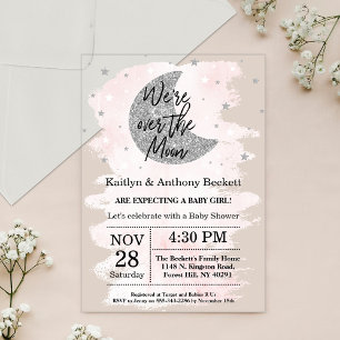 Over The Moon   Girls Baby Shower Acrylic Invitations